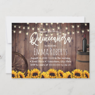 Quinceanera Rustic Sunflowers Wood Barrel Birthday Invitation