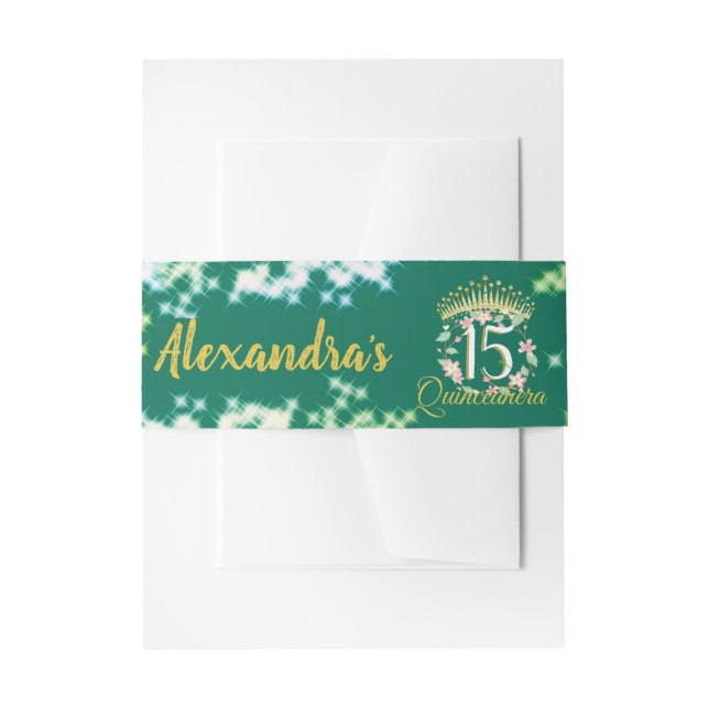 Quinceanera Sage Green Elegant Princess Invitation Belly Band (Front Example)