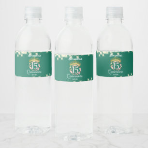 Quinceanera Sage Green Elegant Princess Water Bottle Label