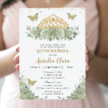 Quinceañera Sage Green Floral Gold Crown Español Invitation<br><div class="desc">Personalise this lovely quinceañera invitation with own wording easily and quickly,  simply press the customise it button to further re-arrange and format the style and placement of the text.  Matching items available in store!  (c) The Happy Cat Studio</div>