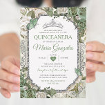 Quinceañera Sage Green & Silver Crown Butterfly Invitation<br><div class="desc">Quinceañera Sage Green & Silver Crown Mexican Butterfly Invitation
Mis Quince 15 Anos,  16th Birthday, </div>