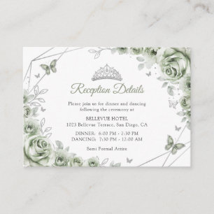Quinceanera Sage Green Silver Floral Details Enclosure Card