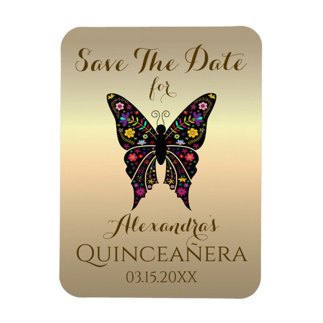 Quinceanera Save The Date 15th Birthday Butterfly Magnet (Vertical)