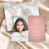 Quinceañera Save the Date 2 Photo Pink Confetti
