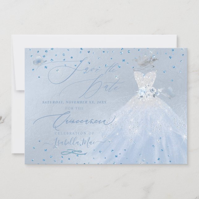 Quinceanera Save the Date Blue Silver Invitation (Front)