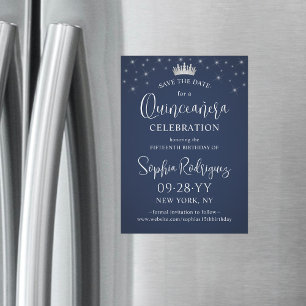 Quinceañera Save the Date Elegant Navy Blue Magnetic Invitation