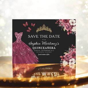 Quinceanera Save the Date Floral Burgundy