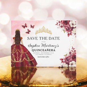 Quinceanera Save the Date Floral Burgundy