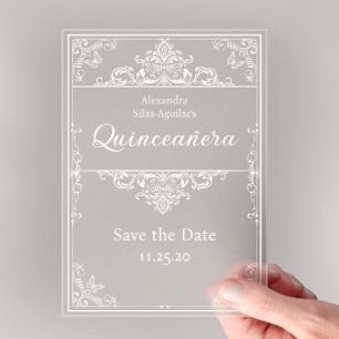 Quinceañera - Save the Date Light Blue Elegant Acrylic Invitations