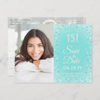 Quinceañera Save the Date Modern 2 Photo Teal Blue