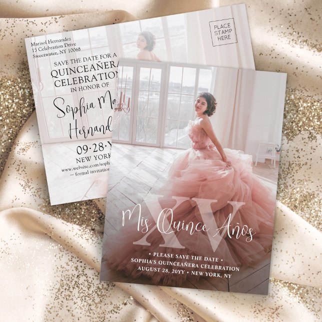 Quinceañera Save the Date Modern Photo Mis XV Años Announcement Postcard (Creator Uploaded)