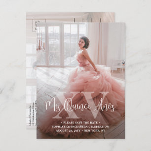 Quinceañera Save the Date Modern Photo Mis XV Años Announcement Postcard
