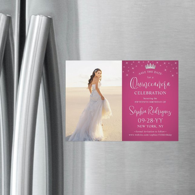 Quinceañera Save the Date Photo Fuschia Pink Magnetic Invitation (Creator Uploaded)