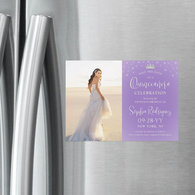 Quinceañera Save the Date Photo Lilac Purple Stars Magnetic Invitation (Creator Uploaded)