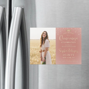 Quinceañera Save the Date Photo Rose Gold Sparkles Magnetic Invitation