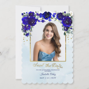 Quinceañera Save The Date Photo Royal Blue Gold Invitation