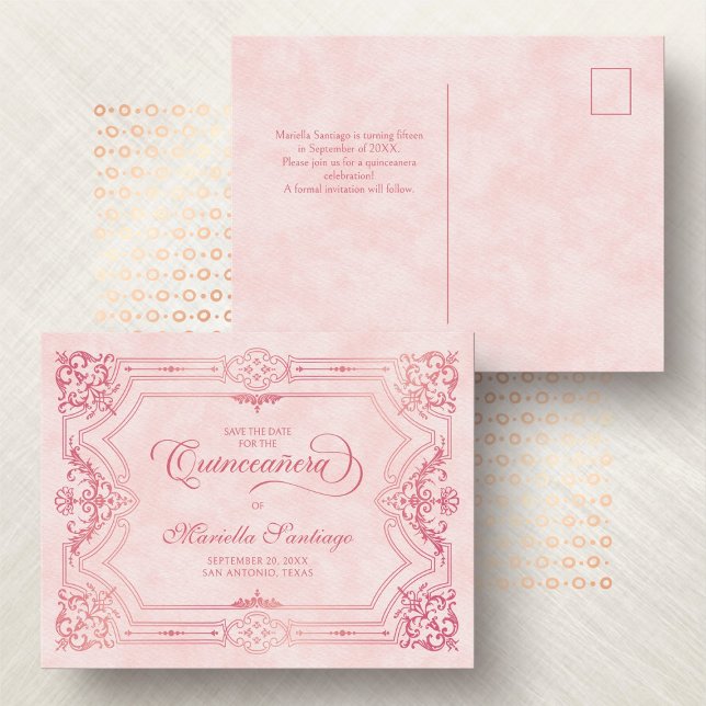 Quinceanera Save the Date Pink Postcard (Creator Uploaded)