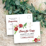 Quinceanera Save the Date Red Roses Watercolor Announcement Postcard<br><div class="desc">Beautiful Quinceanera Save the Date Postcards with Red Roses and a dash of Gold Confetti. This watercolor floral design has vintage roses in shades of red and pink with save the date details for your Quinceanera on both sides. The template is set up ready for you to personalise the postcard...</div>