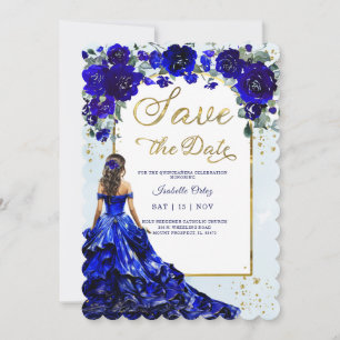 Quinceañera Save The Date Royal Blue and Gold Invitation