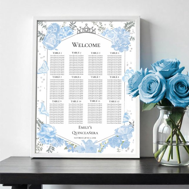 Quinceanera Seating Chart Sign Blue Butterflys (Creator Uploaded)