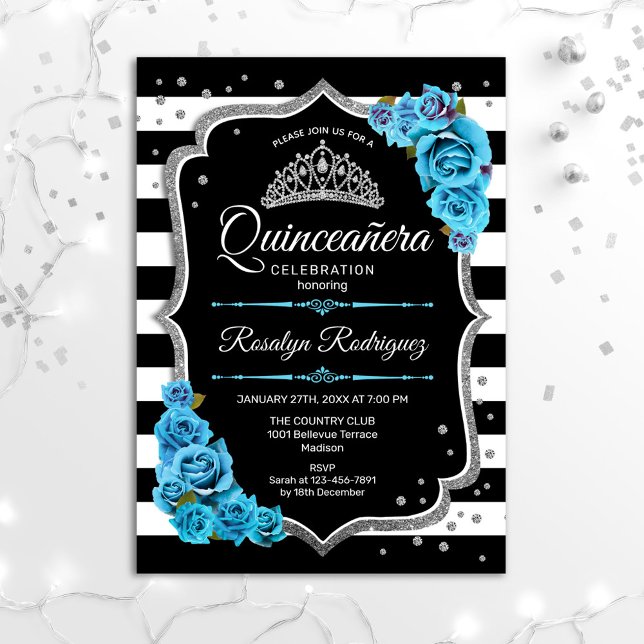 Quinceanera - Silver Black Blue Invitation (Creator Uploaded)