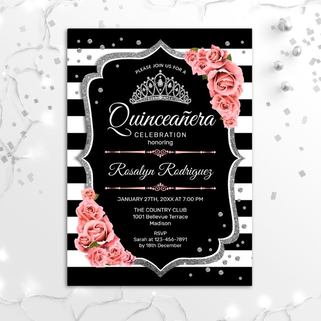 Quinceanera - Silver Black Blush Pink Invitation (Creator Uploaded)