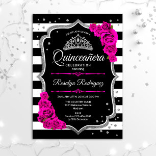 Quinceanera - Silver Black Pink Invitation