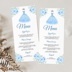 Quinceanera Silver Blue Floral Gown Menu