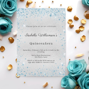 Quinceanera silver blue glitter winter party invitation