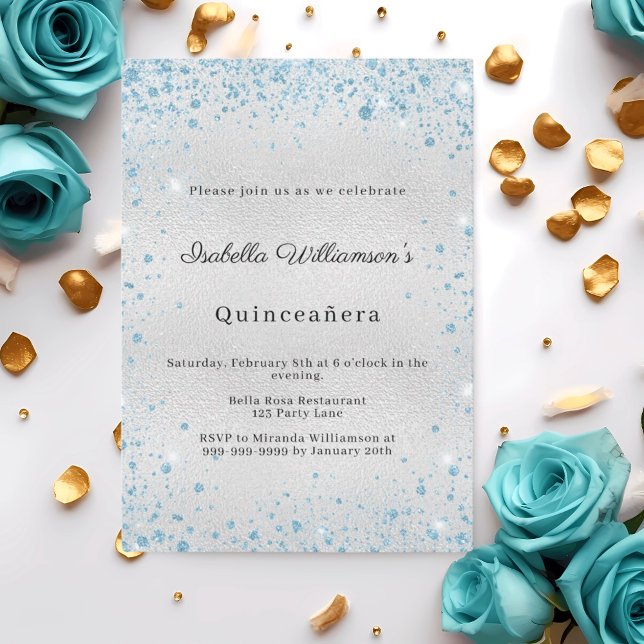Quinceanera silver blue glitter winter party invitation (Creator Uploaded)