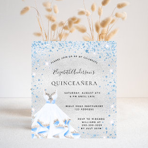 Quinceanera silver blue winter invitation budget flyer