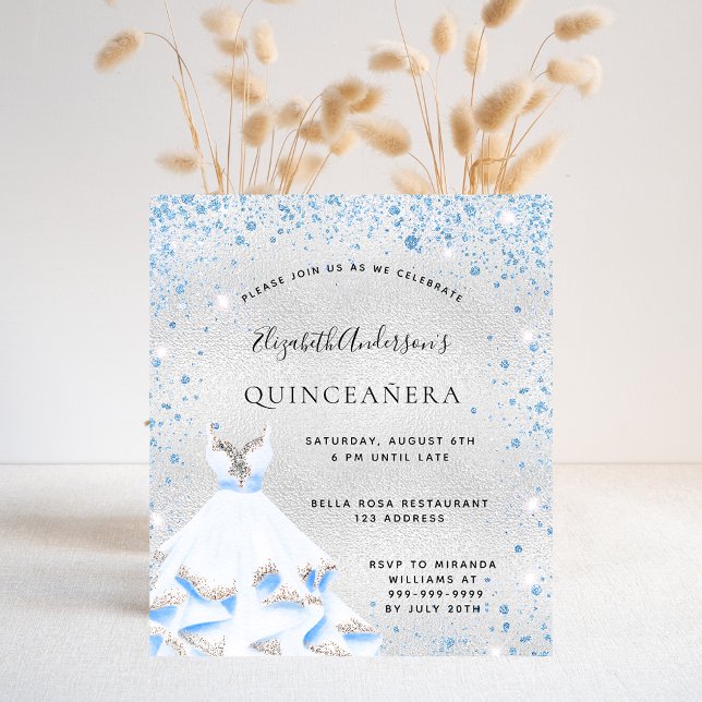 Quinceanera silver blue winter invitation budget flyer (Creator Uploaded)