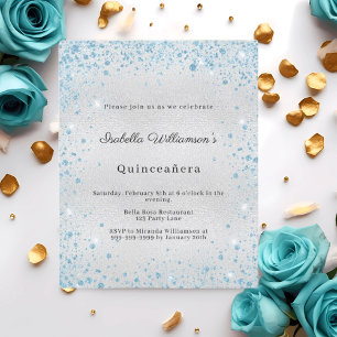 Quinceanera silver blue winter party invitation