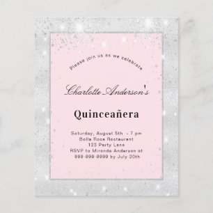 Quinceanera silver blush pink glitter dust budget flyer