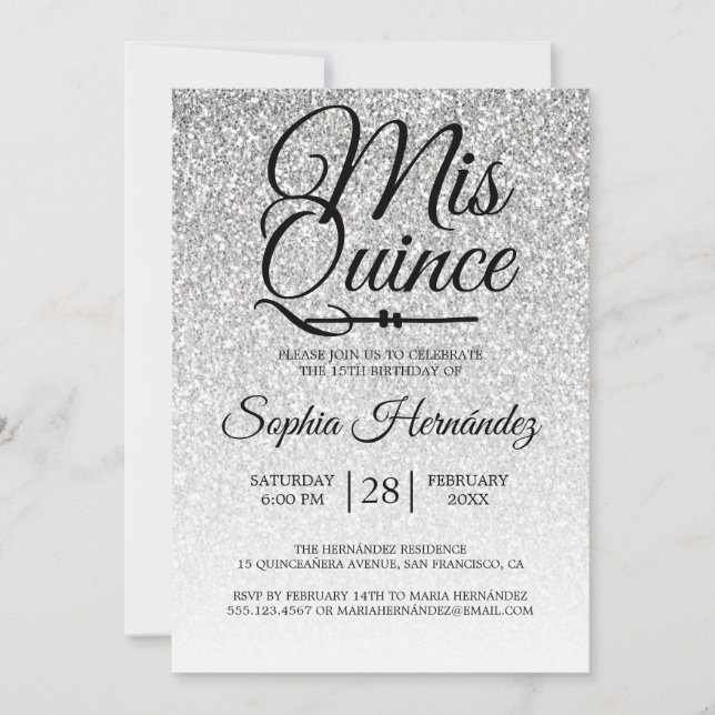 Quinceañera Silver Glitter 15th Birthday  Invitation (Front)