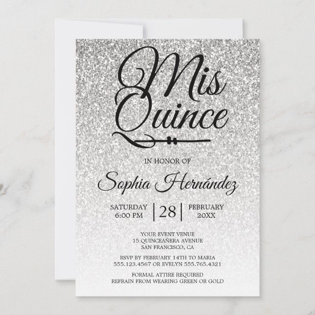 Quinceañera Silver Glitter 15th Birthday  Invitation (Front)