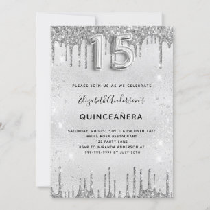 Quinceanera silver glitter elegant invitation