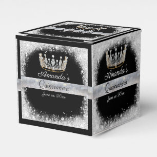 Quinceanera Silver Glitter Gold Crown Favour Box