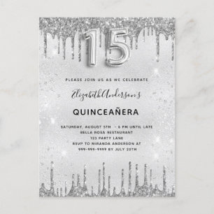 Quinceanera silver glitter invitation