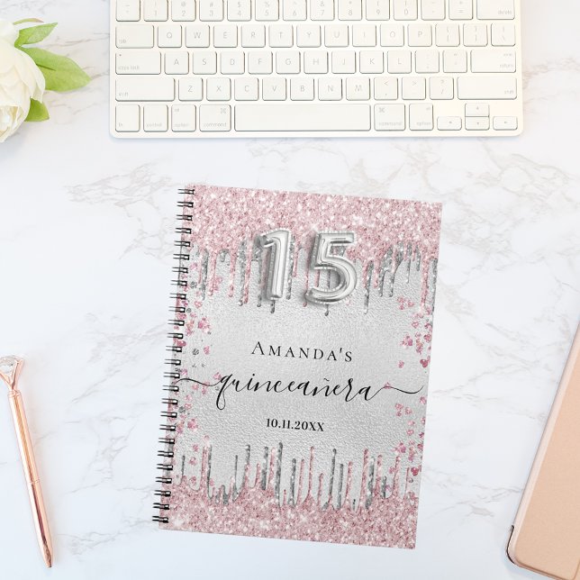 Quinceanera silver pink glitter guest book (Creator Uploaded)