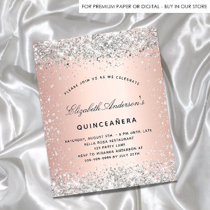 Quinceanera silver rose gold budget invitation flyer