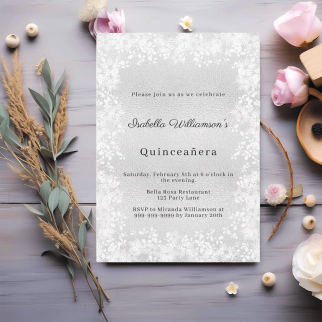Quinceanera silver snowflakes elegant party invitation (Creator Uploaded)