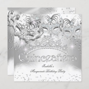 Quinceanera Silver Sparkle Masquerade Party 2 Invitation