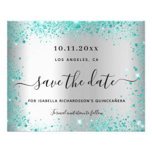 Quinceanera silver teal budget save the date flyer