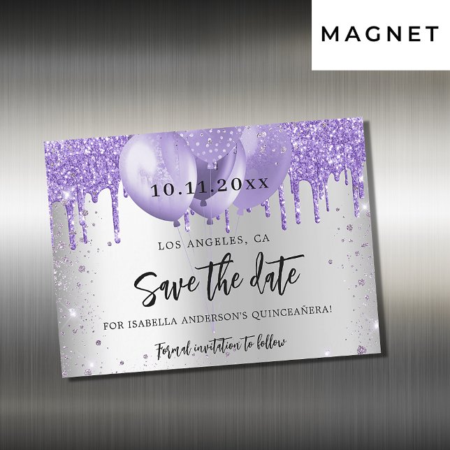 Quinceanera silver violet save the date magnet (Creator Uploaded)
