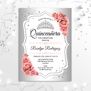 Quinceanera - Silver White Blush Pink Invitation