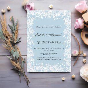 Quinceanera snowflakes blue elegant winter party invitation