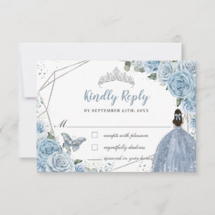 Quinceañera Soft Baby Blue Floral Roses Princess RSVP Card
