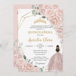 Quinceañera Soft Blush Floral 15 Años Padrinos Invitation