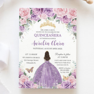 Quinceañera Soft Purple Lilac Pink Floral Princess Invitation